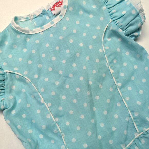 Vintage Cuddle Teen Dress Girls Size 2-3T Blue Polka Dot Drop Waist - Picture 2 of 6